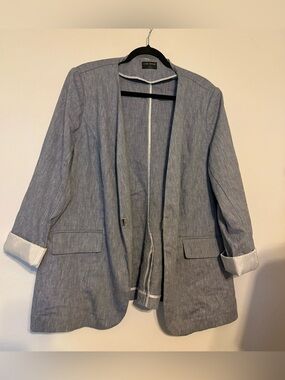 Lane Bryant Chambray Blue Collarless Open Blazer Size 18